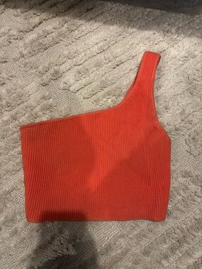 One-Shoulder Ribbed Crop Top in Coral
